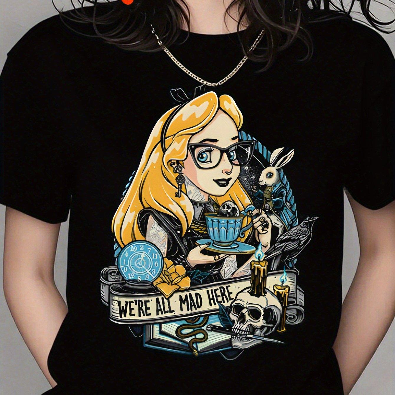 alice in wonderland Hotselling In Summer Pure Crew Neck Short Sleeve Tshirt WomenS Tee Graphic Tshirts Clothes S