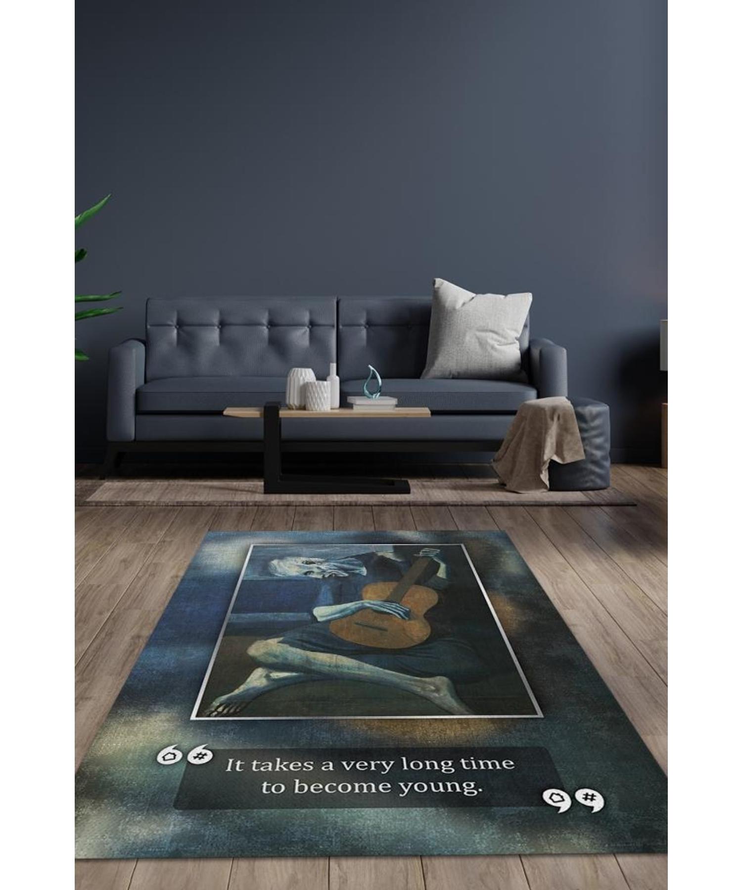 

Aged Guitarist Picasso Woven Based Washable Non-Slip Art Lover Rug