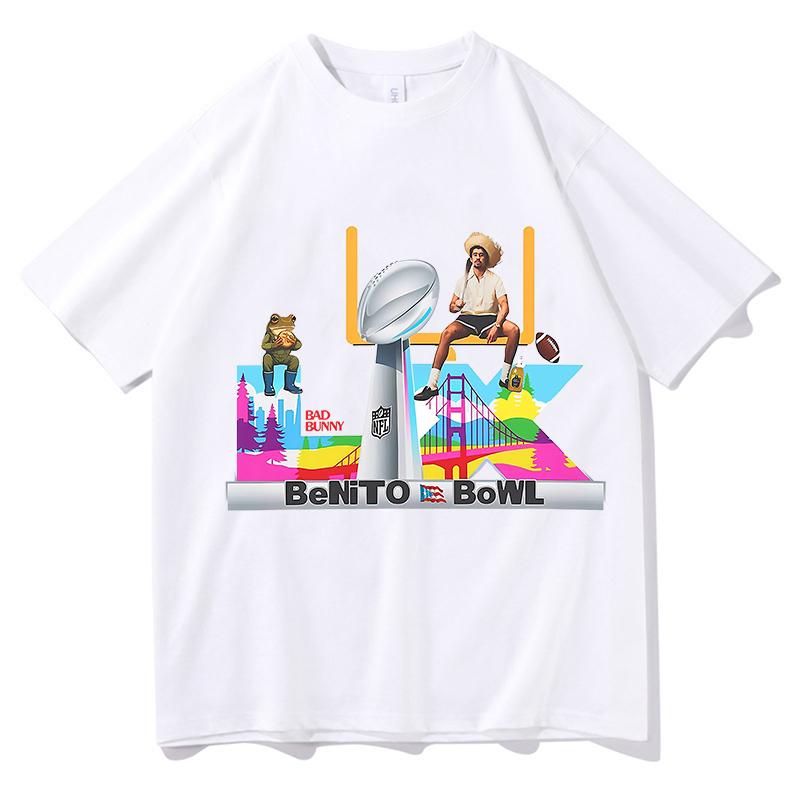 Bad Bunny Super Bowl Tshirt Hip Hop Unisex Streetwear Classic Short Sleeve Pure Cotton Fashion Aesthetic Casual TShirt Clothes