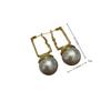 Design Square Buckle Round Pearl Earrings Exquisite 18K Three-Dimensional Geometric Earrings Fashionable High-End Jewelry