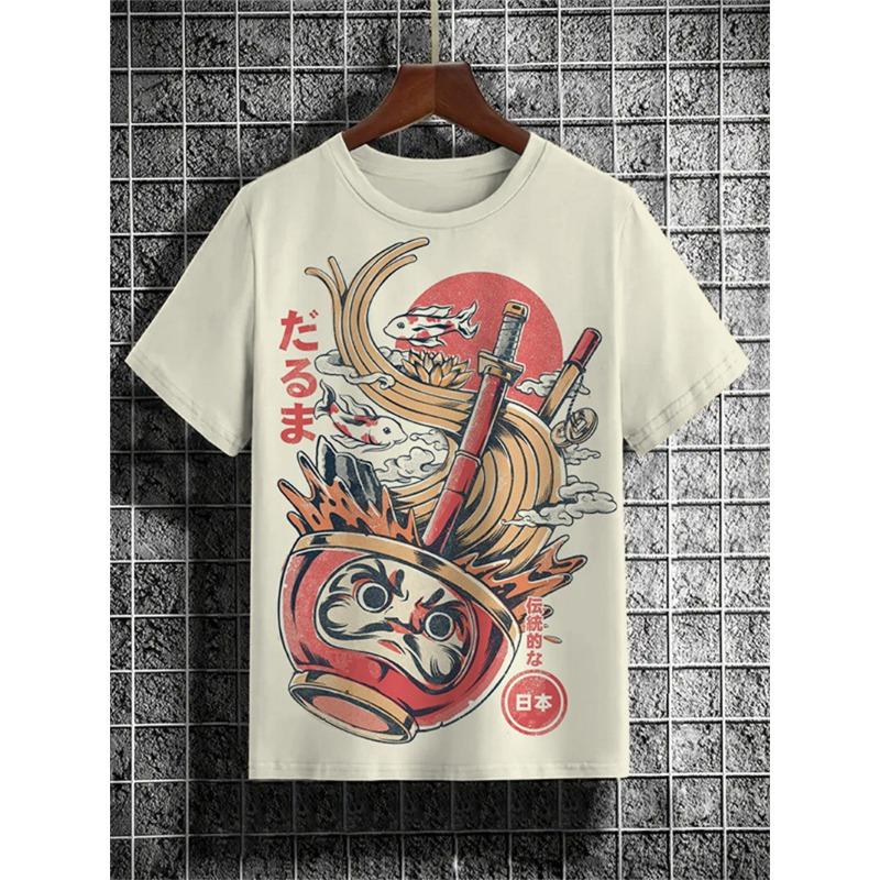 Men's T-Shirt Japanese Cartoon Animals Pattern T-Shirt 3D Print Casual Short Sleeved T-Shirts Oversized Men Clothing Tops Summer