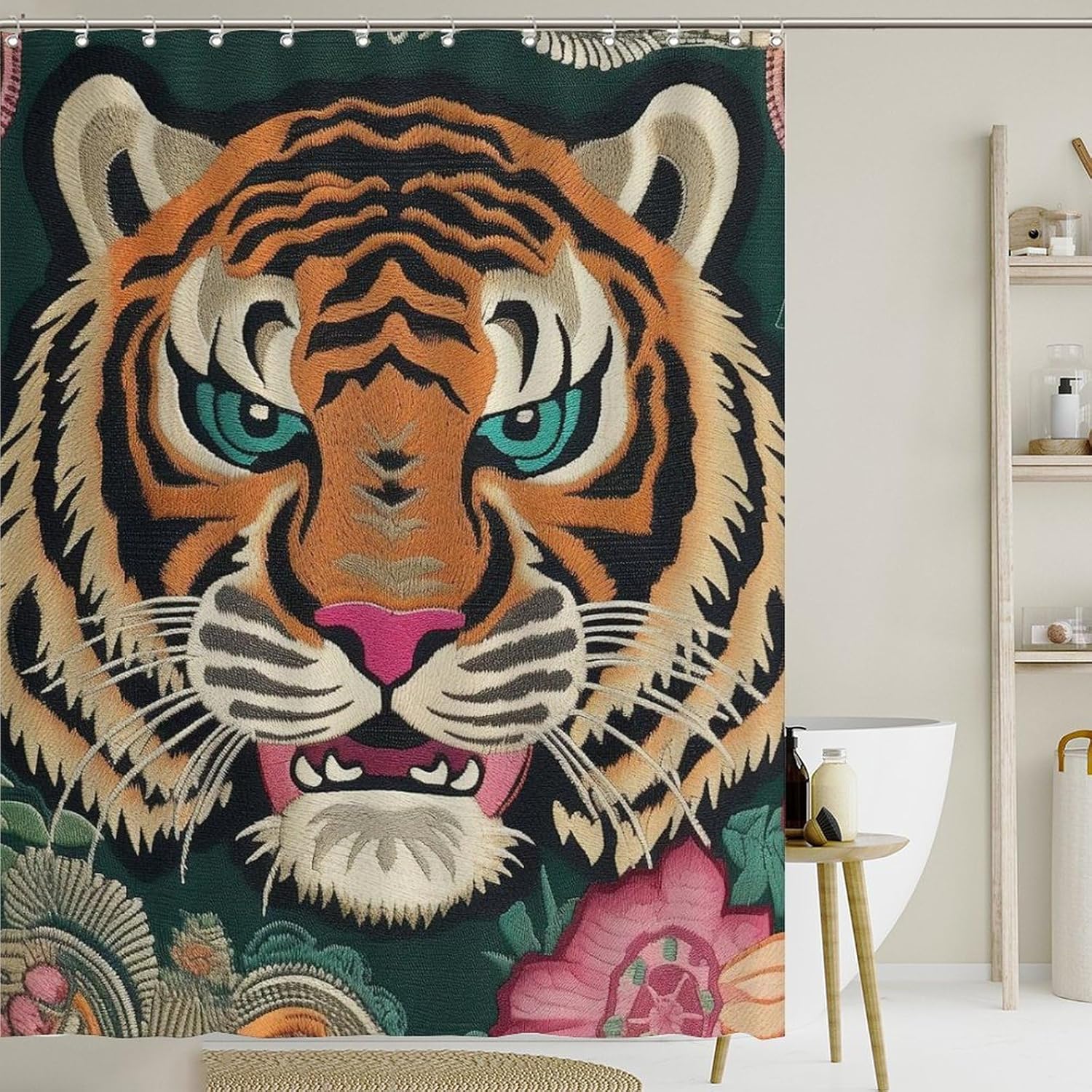 

Shower Curtain Color Floral Animal Print Tiger Polyester Bathroom Decoration Pink Flower Shower Curtain Waterproof 180X180Cm W60H190(CM)-1 Pcs