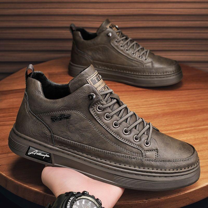 Spring New Men's British Leather Board Shoes Trendy Youth Student Casual Shoes Medium and High Top Sports Men's Shoes