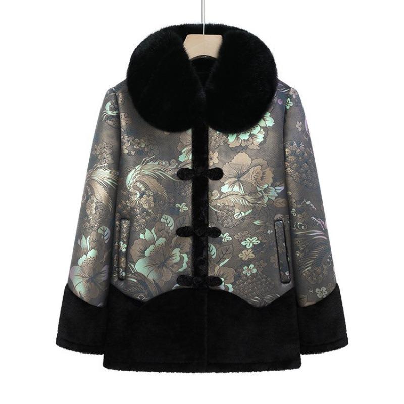 Warm fur collar coat, winter plush thickened coat, women's clothes