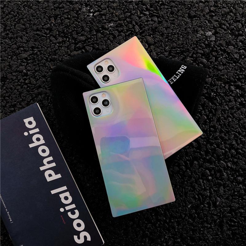 Simple Laser Square Phone Case For Iphone 13 Pro Max 12 11 Pro Max 7 8 Plus X Xr Xs Max Se 2020 Soft Silicone Case Back Cover