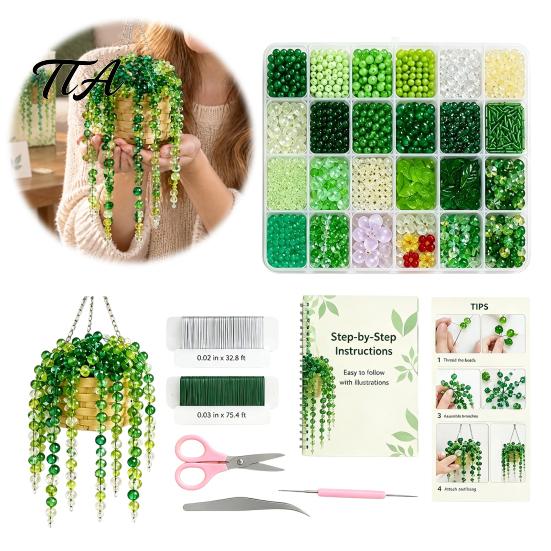 DIY Potted Plant Making Set Beaded Kit, Green Bead Craft Art Hanging And Gift for Adults Crafting Kit Adults, Handmade Gift, Home Desktop Decor