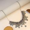 Bohemian Exotic Rhinestone Tassel Necklace & Earrings Set In Antiqued Alloy