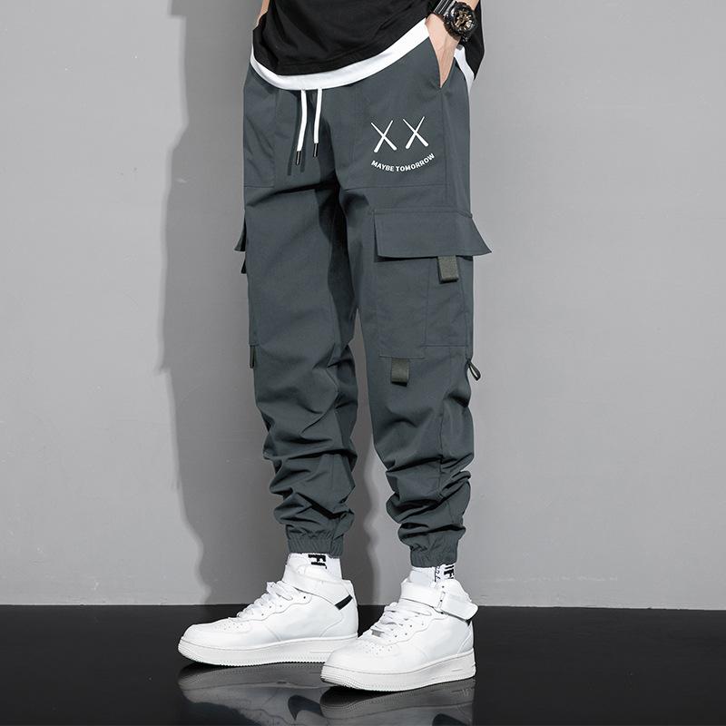 

Модные брюки карго с принтом букв и большим карманом, мужские, классические, свободного кроя, на кулиске, уличные, повседневные, красивые M серый