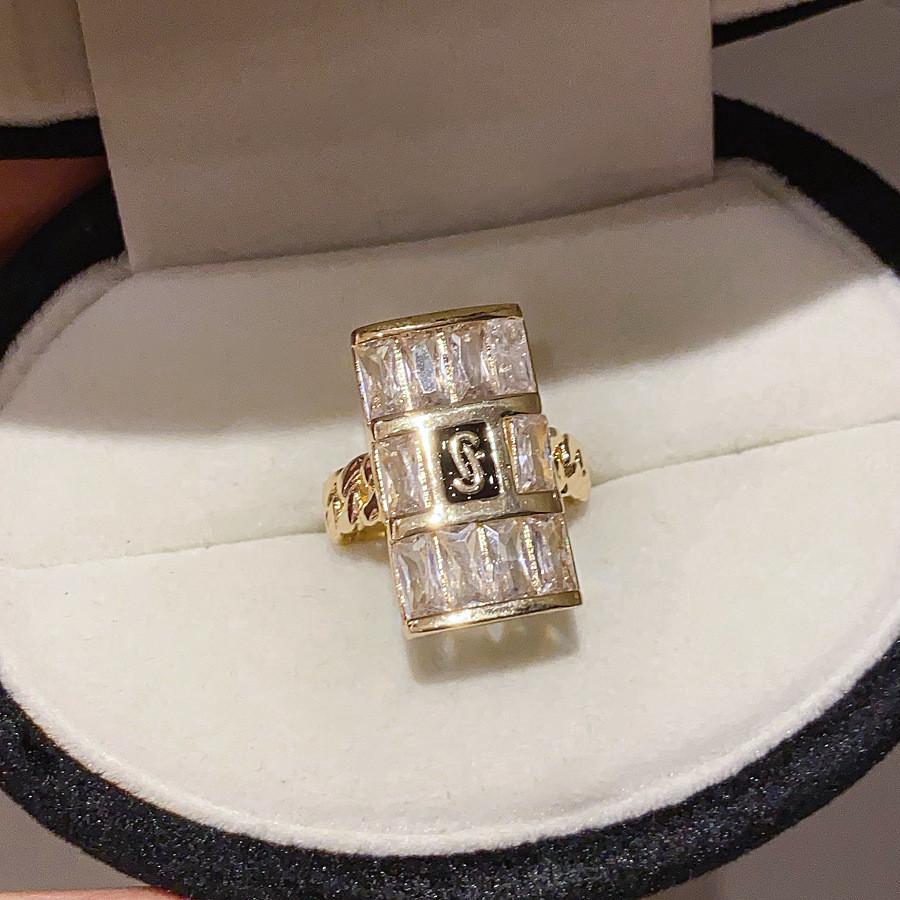 Copper Square Link Chain Ring For Women With Zirconia Accent For Stylish Hand Jewelry GoldRing