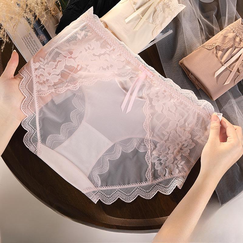 3pcs Sexy Plus Size Lace Panties with French Baroque Flair Sheer Mesh Accents Intricate Lace Patterns Creating A Captivating and Glamorous Look