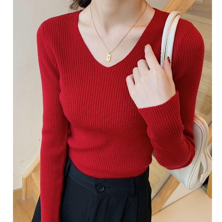 5XL Basic V-Ausschnitt Damen Pullover Herbst Winter Tops Stretch Slim Damen Pullover Rippenstrickpullover Jumper Weich Warm Pull Pullover