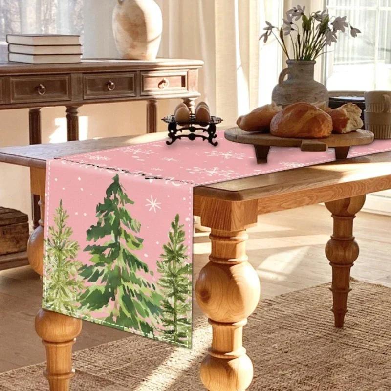 Simple Christmas Linen Table Runners, Pink Table Runner, Dining Table Decoration, Household Party, Holiday Decoration