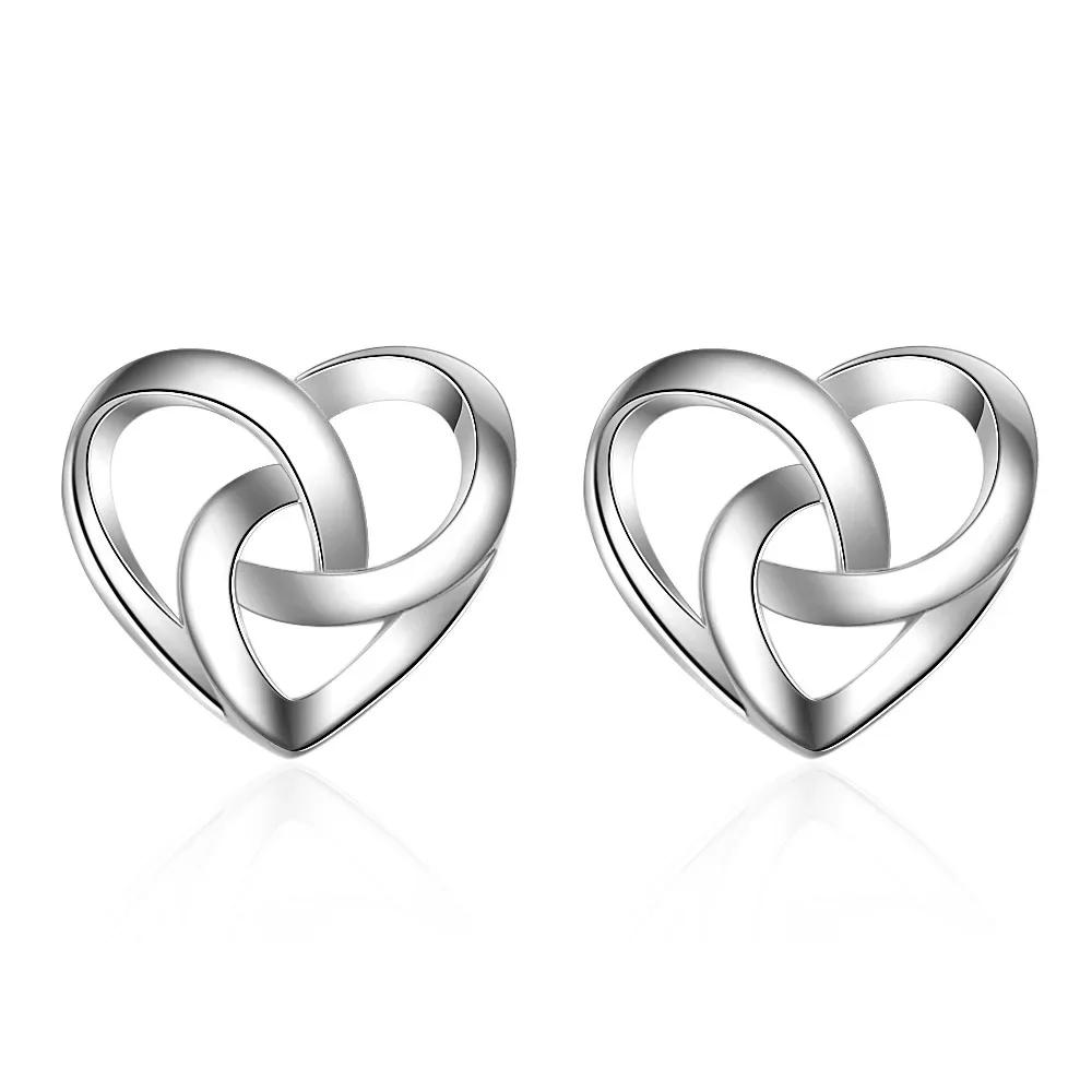 

Exquisite Silver Color Hollow Love Heart Twisted Stud Earrings For Women Silver Needle Brincos Oorbellen Girls срібний