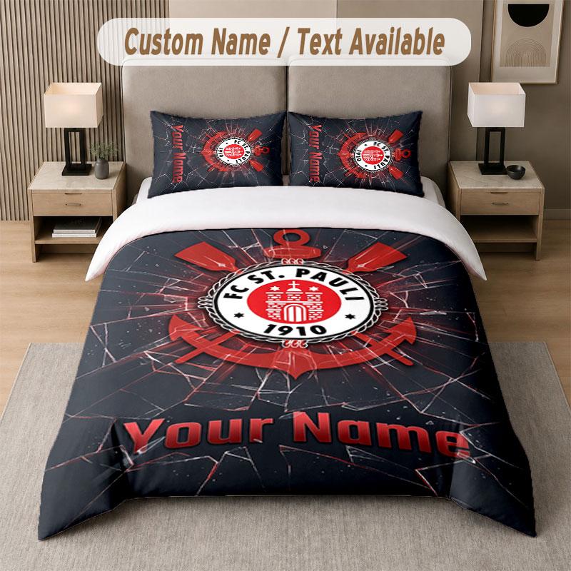 Custom Bedding Set FC St. Pauli Pattern, Print Name Text 1 Duvet Cover Plus 2 Pillowcases Home Textile
