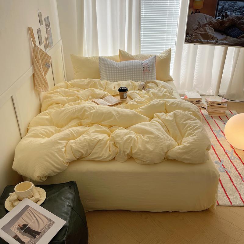 Solid INS Style Bedding Set For Adults Kids Pink Cotton Fitted Flat Sheet With Pillowcases Colorful King Queen Full Size