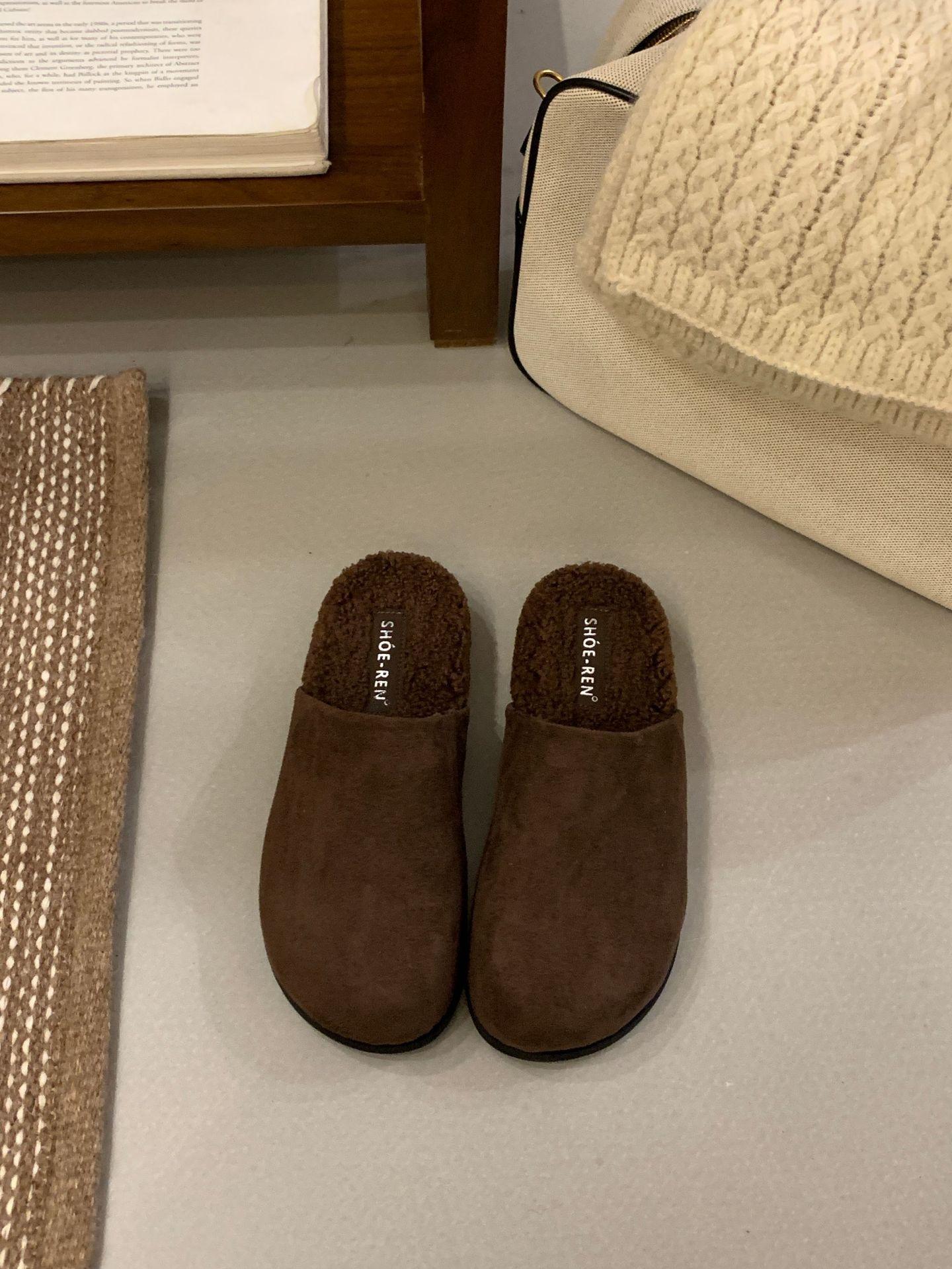 

Platform shoes suede bag head half slippers women s wear 2025 new autumn and winter one-pedal Boken cotton slippers 39