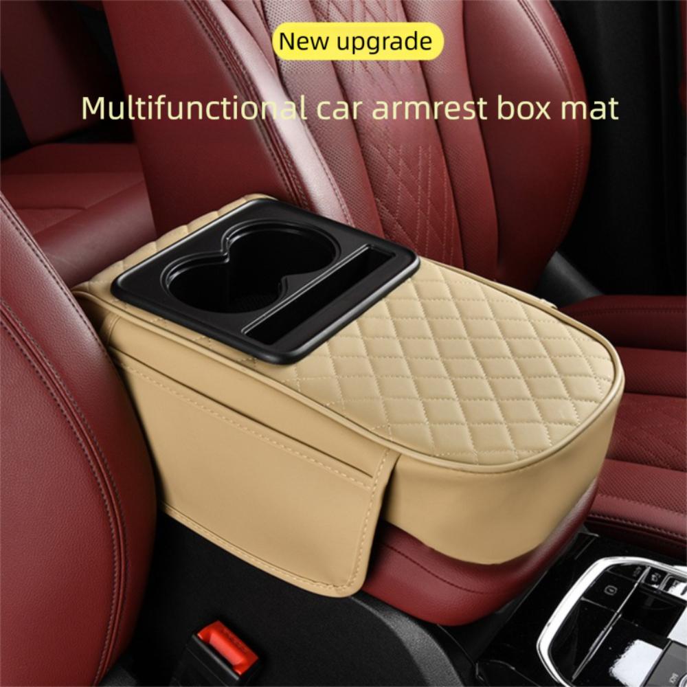 with Cup Holder Car Armrest Pad PU Leather Car Armrest Pillow Universal