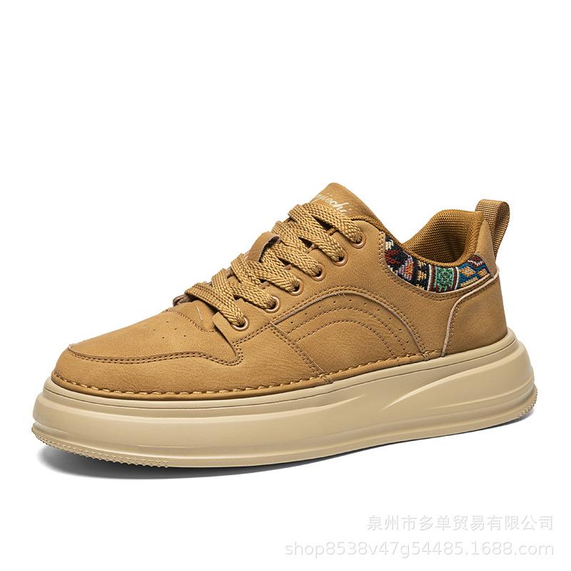 Retro style low-top thick-soled cushioning leather sneakers outdoor street casual board shoes