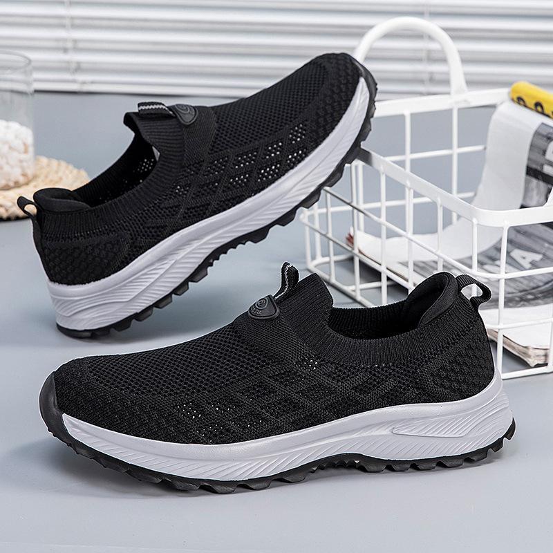 

Мама и папа Удобная обувь для ходьбы Летающая тканая сетка Дышащая Обувь для пожилых Фабричная обувь для мамы Обувь на одной педали Мужская и женская обувь 44