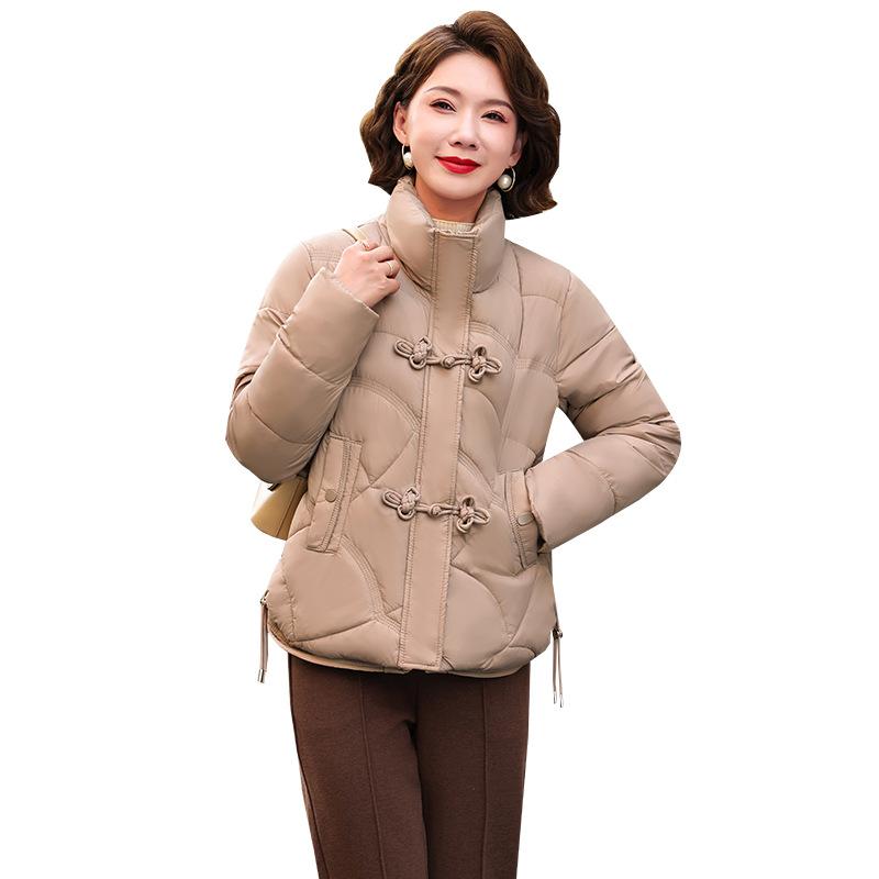 Short stand-up collar cotton jacket winter new retro buckle padded jacket Korean thickened cotton jacket women's clothing