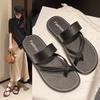 Women's Shoes Summer New Round Head Flat Bottom Open Toe Buckle Wear Simple Cover Women's Slippers H