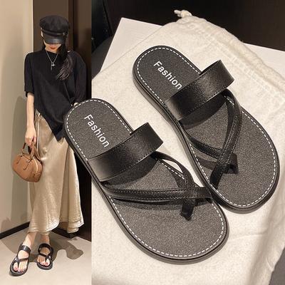 Women's Shoes Summer New Round Head Flat Bottom Open Toe Buckle Wear Simple Cover Women's Slippers H
