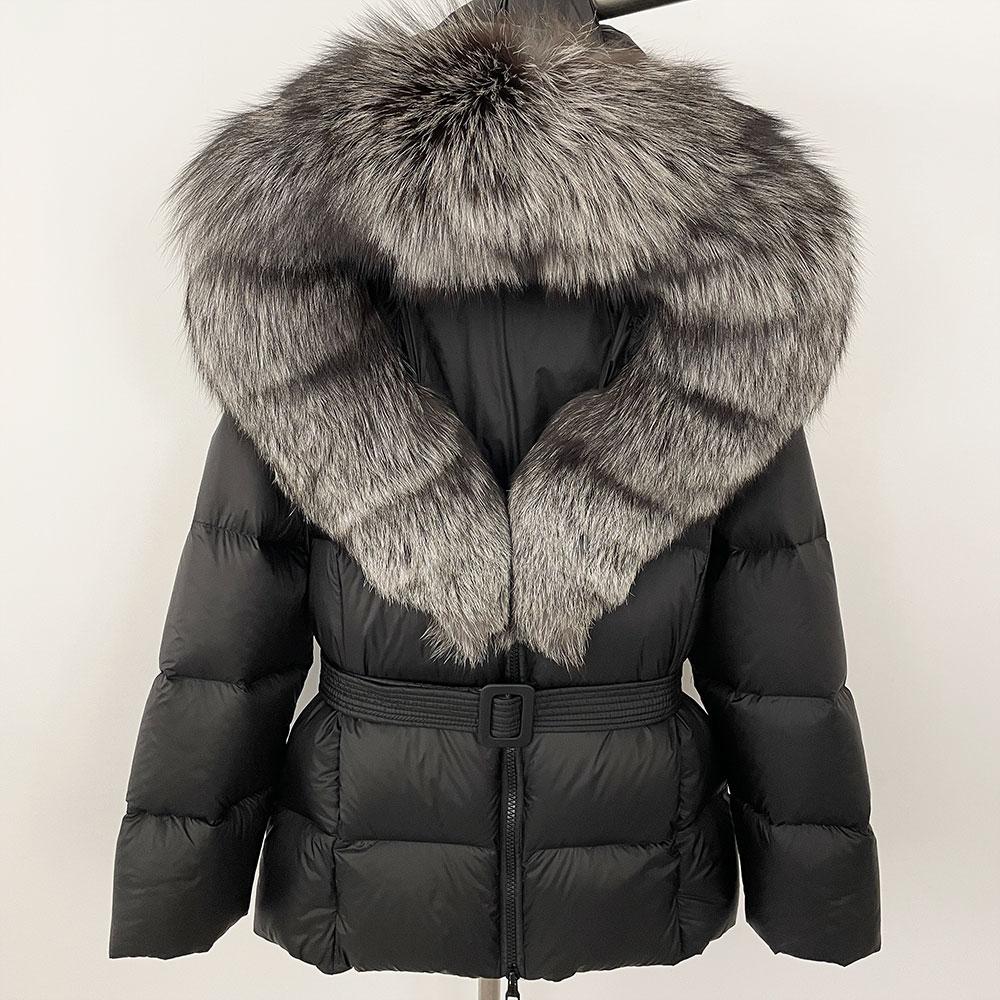 OFTBUY 2024 Jachetă albă din puf de rață, groasă, caldă, 90%, jachetă de iarnă pentru femei, cu guler de blană de raton naturală, cu glugă, casual