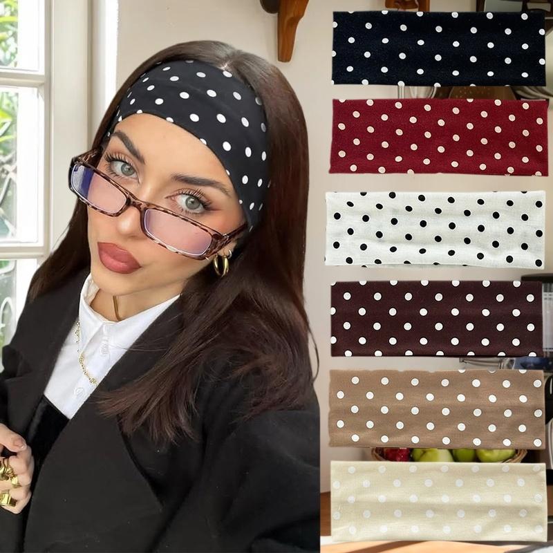 Retro Boho Dot Women's Hairband Stretchy Wide Headband Korean Fashion for Yoga Sports Dating - Stylish Hair Accessories