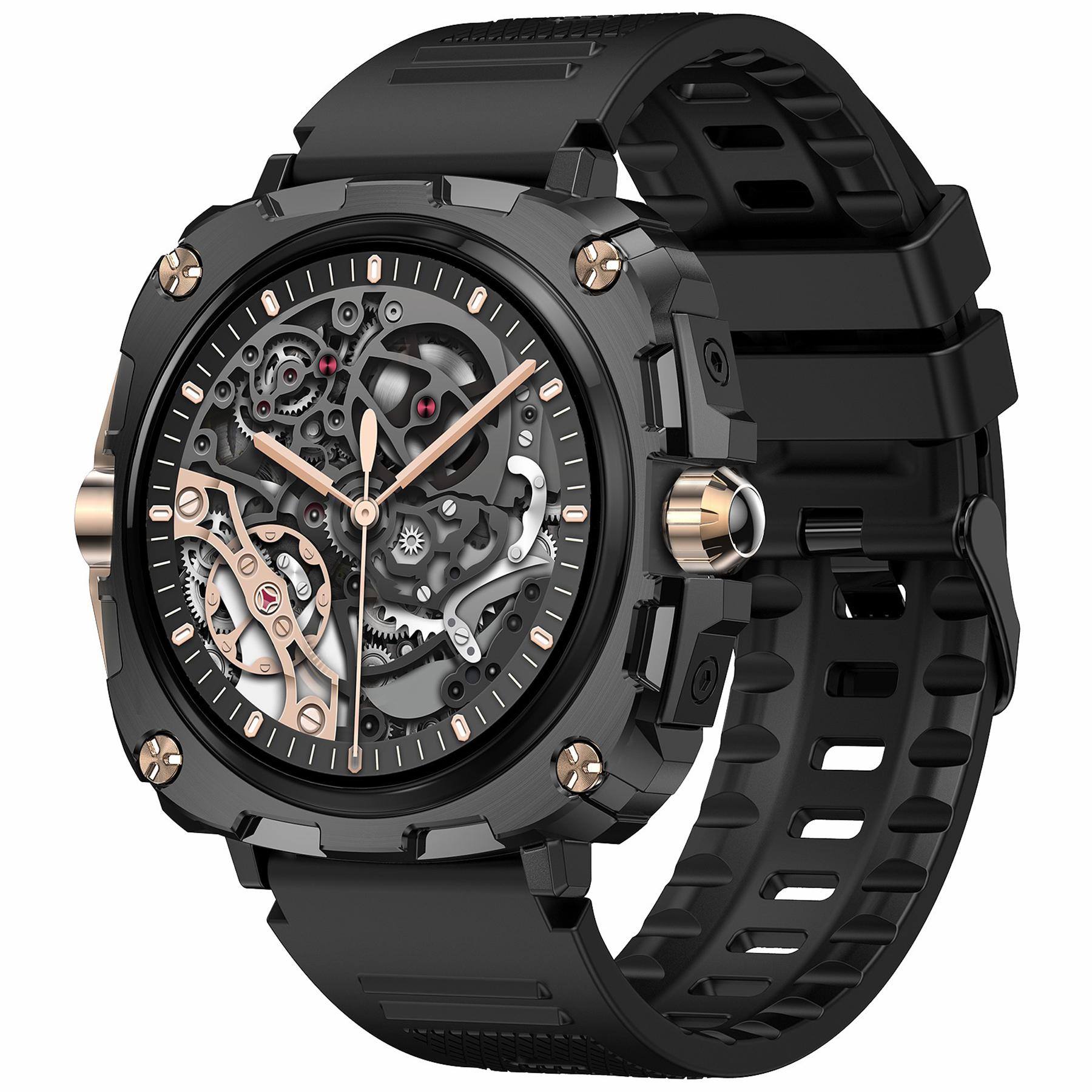 

AK71 1,43-дюймовий сенсорний водонепроникний смарт-годинник з монітором серцевого ритму, спортивний годинник, силіконовий ремінець Gold+Black