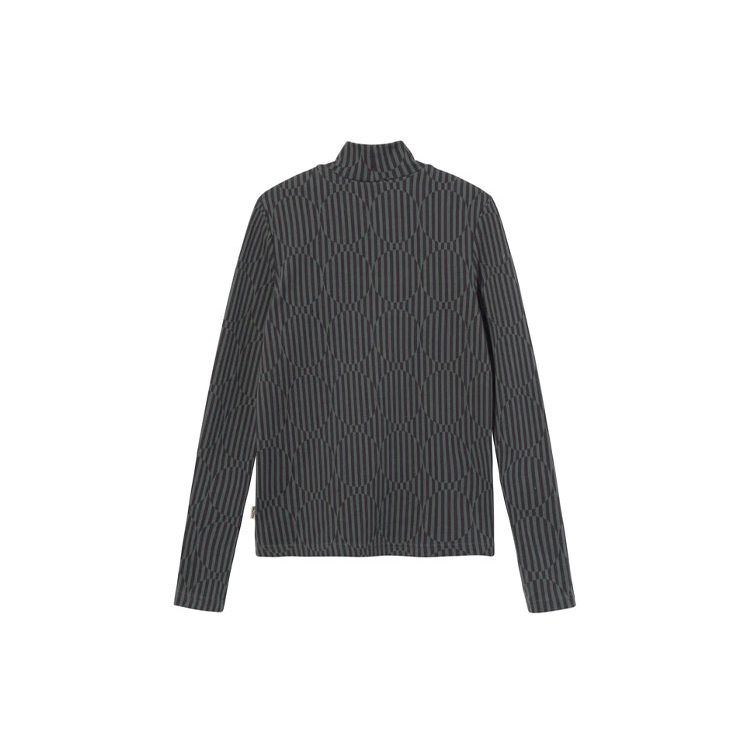 Stussy High Neck Striped Long Sleeve T-Shirt Women tops Black 214574