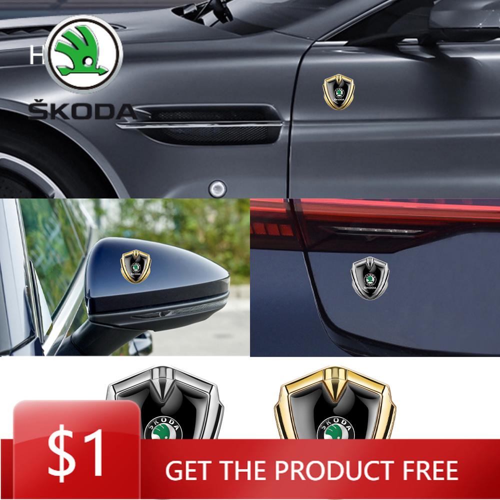 Car Sticker 1Pcs Car Metal Shield Logo Car Side Window Body Badge Stickers For Skoda Scala Karoq Kamiq Octavia 2 3 A7 Fabia Rapi NL6