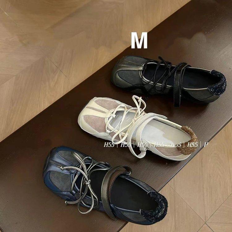 Soft leather version~ Rebellious ballet Velcro Mary Jane shoes women's splicing leather casual versatile single shoes H55 same style