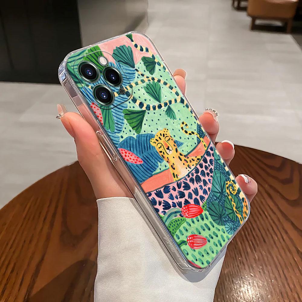 Jungle Art Illustration Snake Cats Sloth Case For Apple iPhone 17 16 15 14 13 12 11 Pro Max 16 Plus 16E 17Air 17Pro Phone Cover