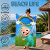 Custom Name Coco-melon Happy Journey Beach Towel Microfiber Beach Towel, Lightweight and Quick-Dry, for Summer Travel, Swimming Pool Gift