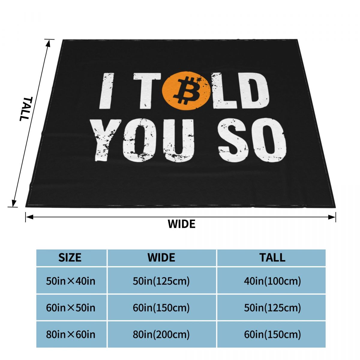 I Told You So Bitcoin Blanket Velvet Hodl Crypto Currency Lightweight Throw for Home Travel Plush Thin Quilt 75x90cm