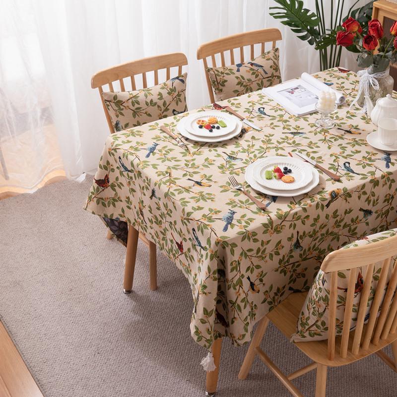 Retro Polyester Cotton Color Woven Jacquard Flower Bird Famous Flower Fringed Tablecloth Rectangular Coffee Table Tablecloth Dining Table Cloth