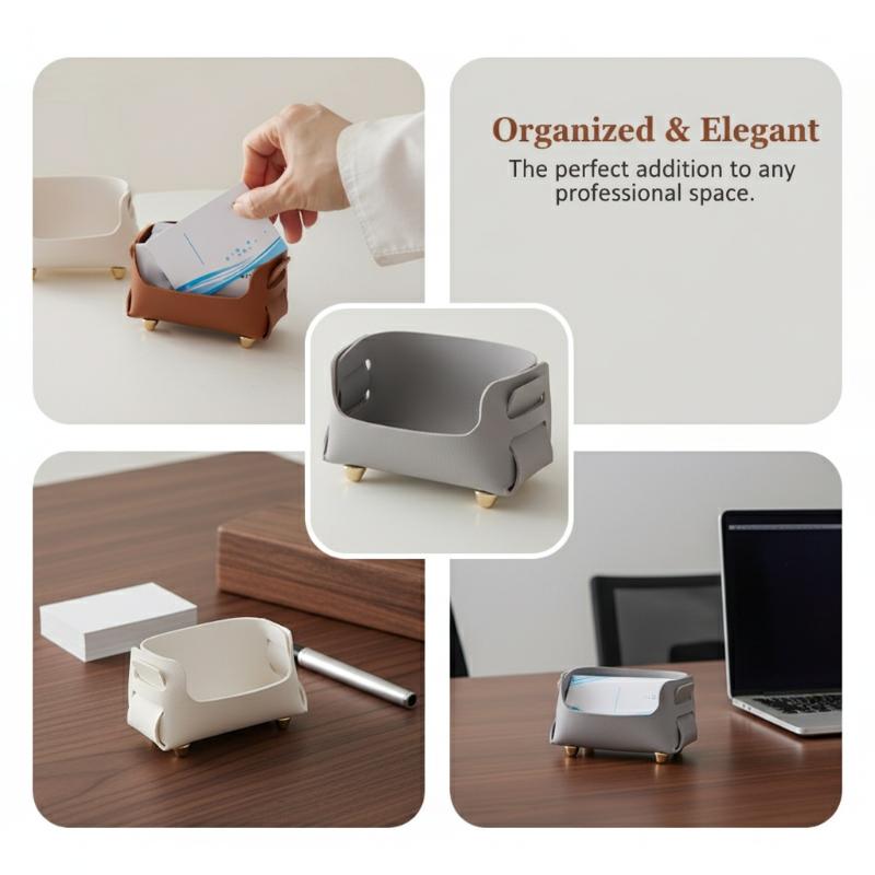 texturePU Business Card Holder with 2 Sections Desktop Display Stand for Office Desk Card Organization Professional Use