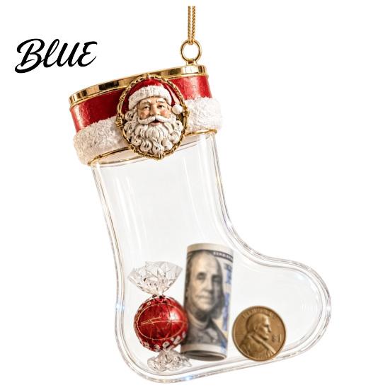 Plush Glitter Stocking Ornaments Fillable Christmas Acrylic Ornament Transparent Candy Filled Tree Coin Socks Hanging Decor Santa Snowman