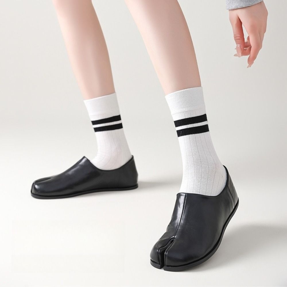 2Pairs Stripe Toe Mid Calf Socks Breathable Toe Separator Socks Fashion Two Toe Tube Socks  Daily