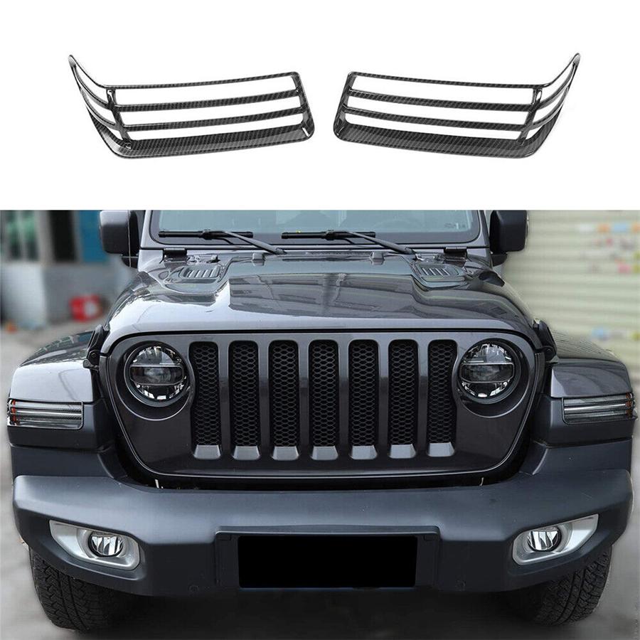 

Carbon Fiber Look Front Wheel Eyebrow Lamp Cover Trim For Jeep Wrangler JL 18-22