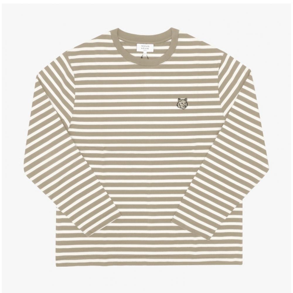 MaiSon KitSune Bold Fox Head Patch Stripe Men S Long Sleeve Tee Pm00122kj0044