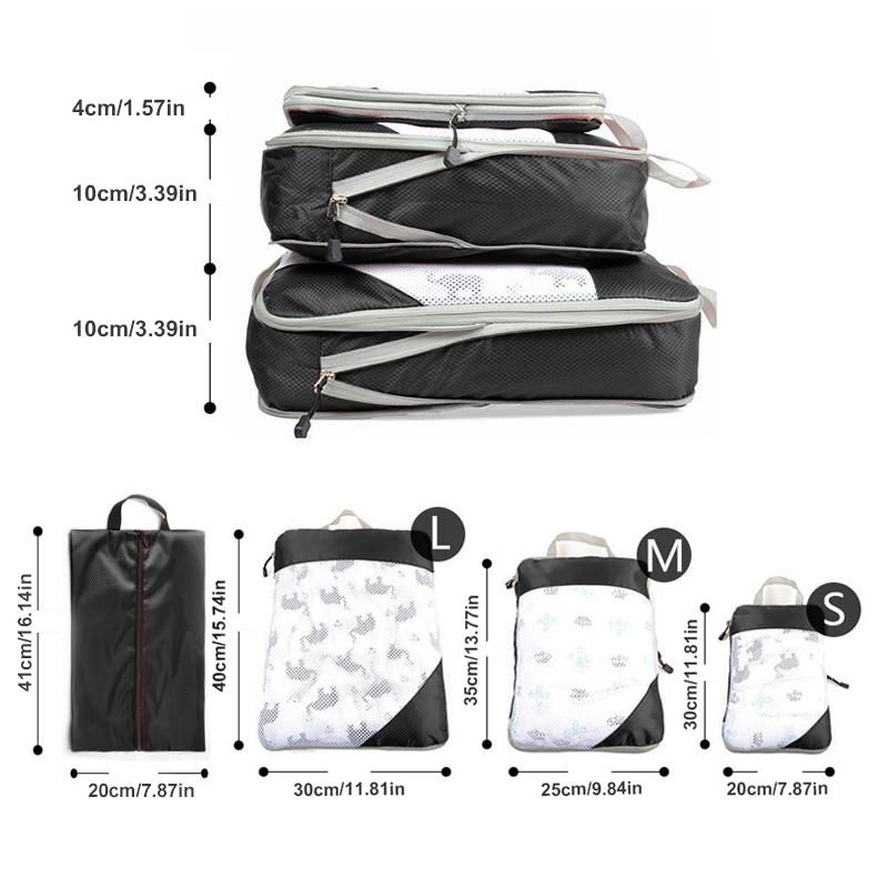 3pcs Portable Travel Storage Bag Set With Mesh Stitching, Double Layer Zipper Foldable Luggage Organizer, Clothing Storage Bags