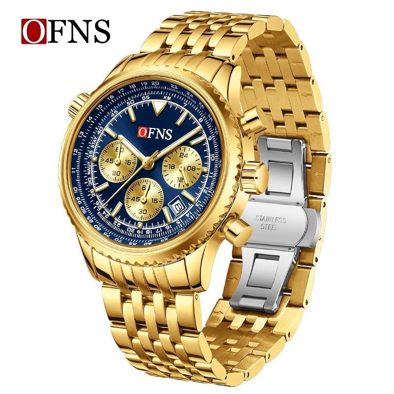 

Men s Watches Luxury Quartz Wristwatch Waterproof Luminous Calendar Chronograph Watch for Men Date Clock Reloj Hombre золотий/синій