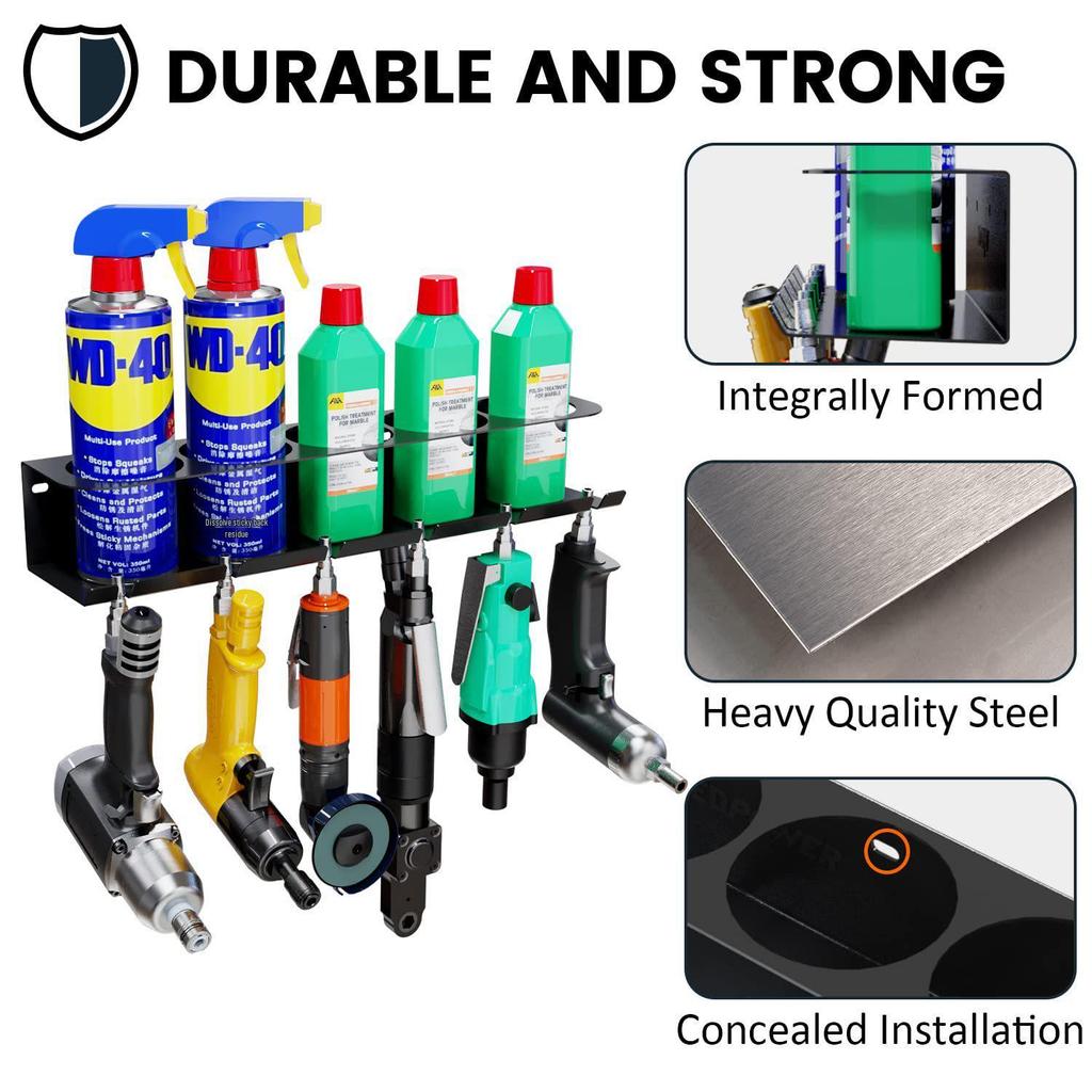 Wall-Mounted Aerosol Spray Can and Tool Organizer for Garage or Home