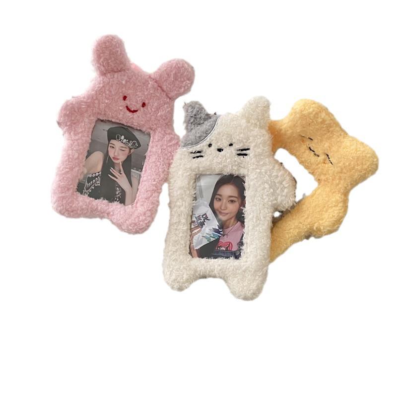 Korean Cartoon Cat Plush Card Holder: Starry Album Pendant for Student Polaroid Photos