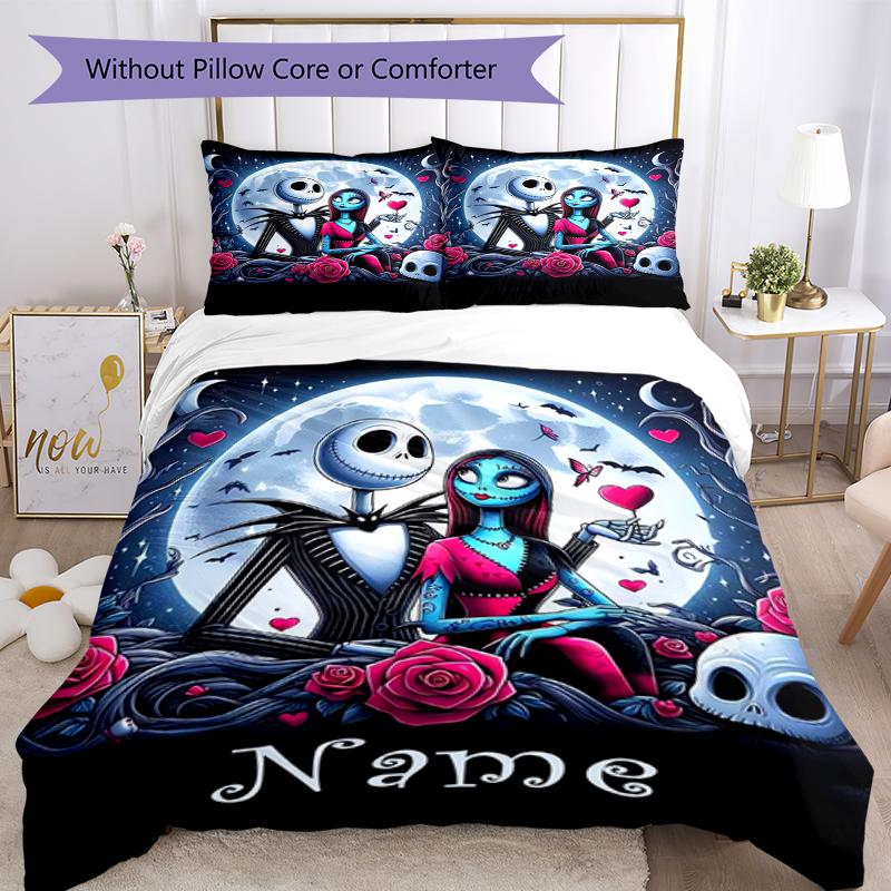 3-teiliges personalisiertes Bettwäscheset The Nightmare Before Christmas Bettbezug mit Verschluss Enthält 1 Bettbezug & 2 Kissenbezüge, Weich und bequem für alle S