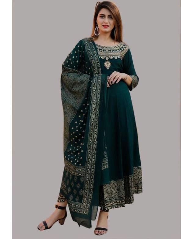 Women Cotton Rayon Kurta Dupatta Set Indian Pakistani Designer Top Tunic Kurti Gown Dress
