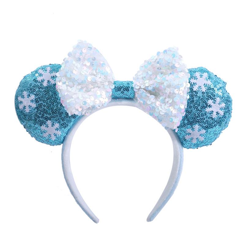 Sequin Mouse Ears Headband with Bow Snowflake Glitter Hair Hoop Cute Party Hair Accessory for Kids Women