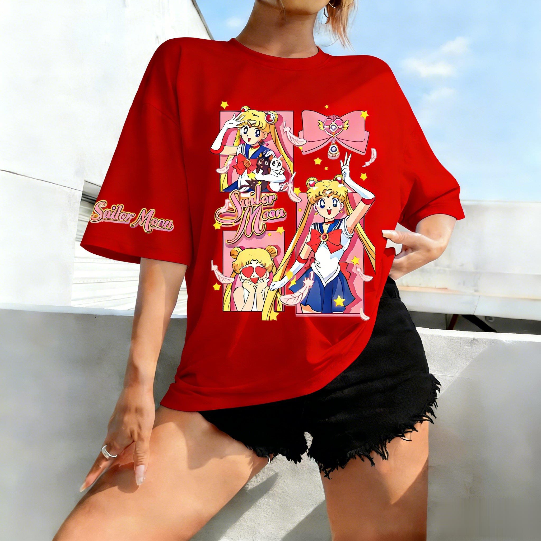 

Oversized Vintage Sailor Moon Anime T Shirt Unisex Women Short Sleeve Tee Summer Graphic Print Streetwear Casual Tops Kids Unisex S