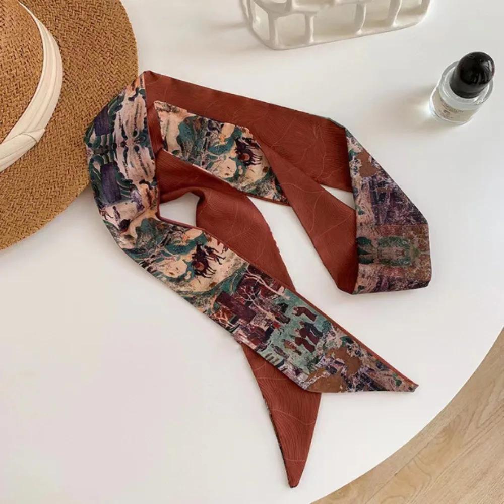 Imitation Silk Print Bag Handle Strap Decoration Scarf Women Neck Tie Bag Headscarves Floral Bands Headband Bag Ribbons